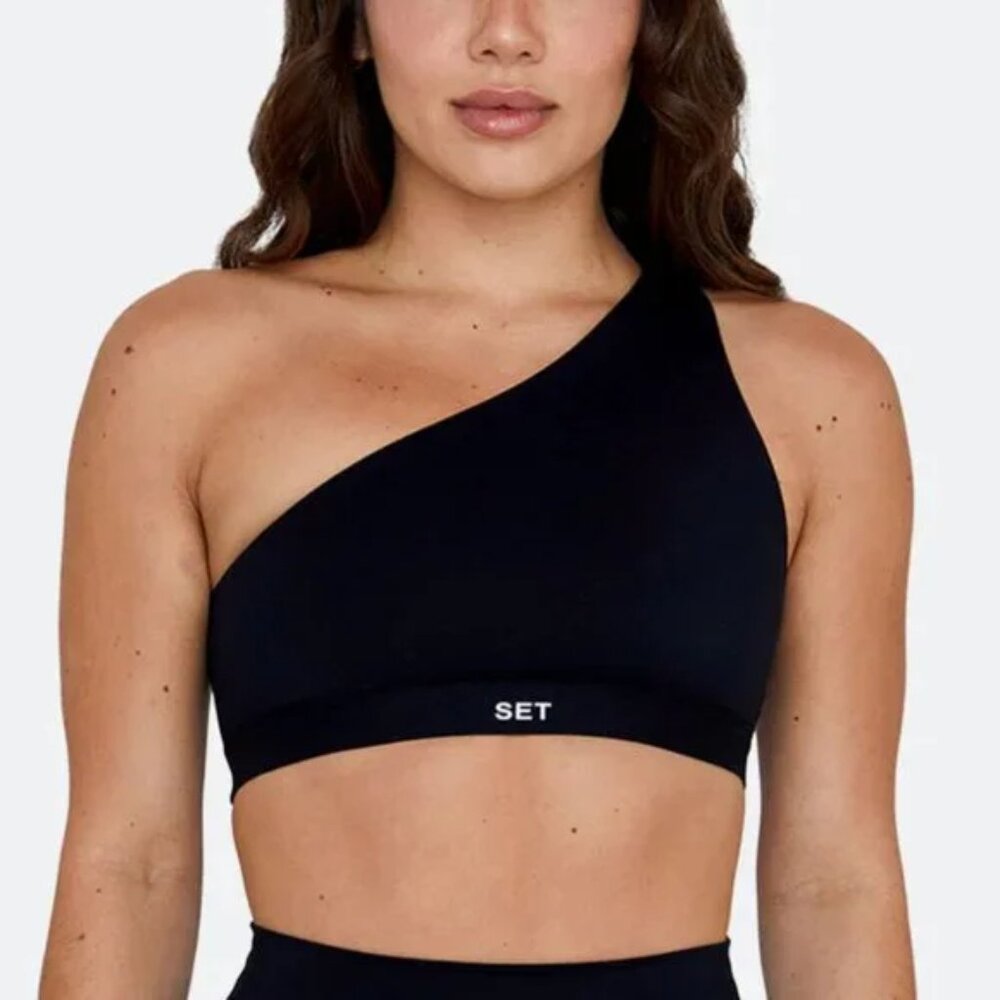 Set Active Sportbody One Shoulder Sports Bra Black Size XS